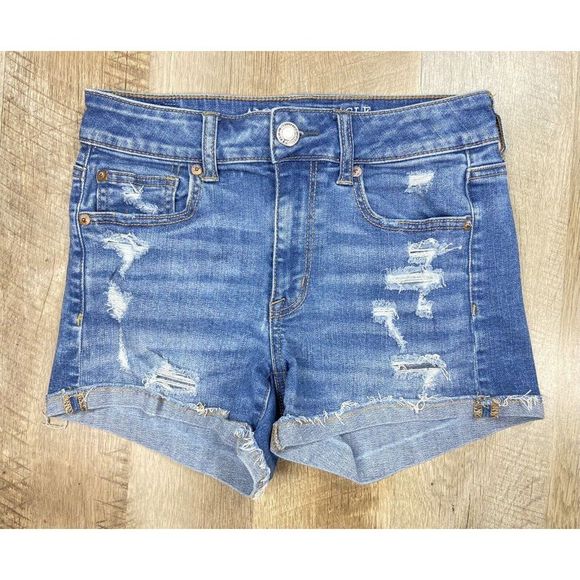 American Eagle Outfitters Pants - American Eagle Womens 4 Hi-Rise Shortie Super Stretch Cuff Distressed Festival